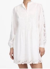 NWT Madewell 100 Cotton Pintucked Eyelet Mini Dress in white size XXS NU568
