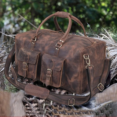 #ad Handmade Leather Rolling Duffle Bag: Personalized Weekender Travel Bag $220.00