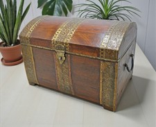 Cassa In Legno Vintage Grande Per Riporre Originale Fatta A Mano Con Ottone