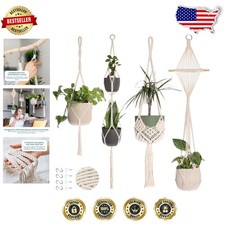 Exquisite 4 Pack Boho Plant Hangers - Cream Cotton, 4 Unique Designs, Indoor Use