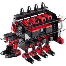 Power Tool Organizer Wall Mount, 3-Layer Charging Station with 8 Outlets (Black)