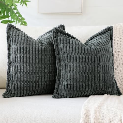 2er Set Cord Deko Überwurf Kissenbezüge 18x18 cm weich Boho gestreift - Bild 1 von 6