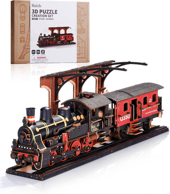 3D Wooden Puzzle, DIY Model Train Set, Mechanical Vehicle Kit, 365 Pieces