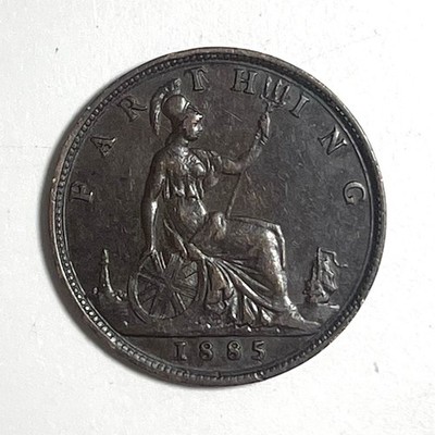 1885 Farthing Great Britain Queen Victoria Almost Uncirculated AU+ Details 1/4P