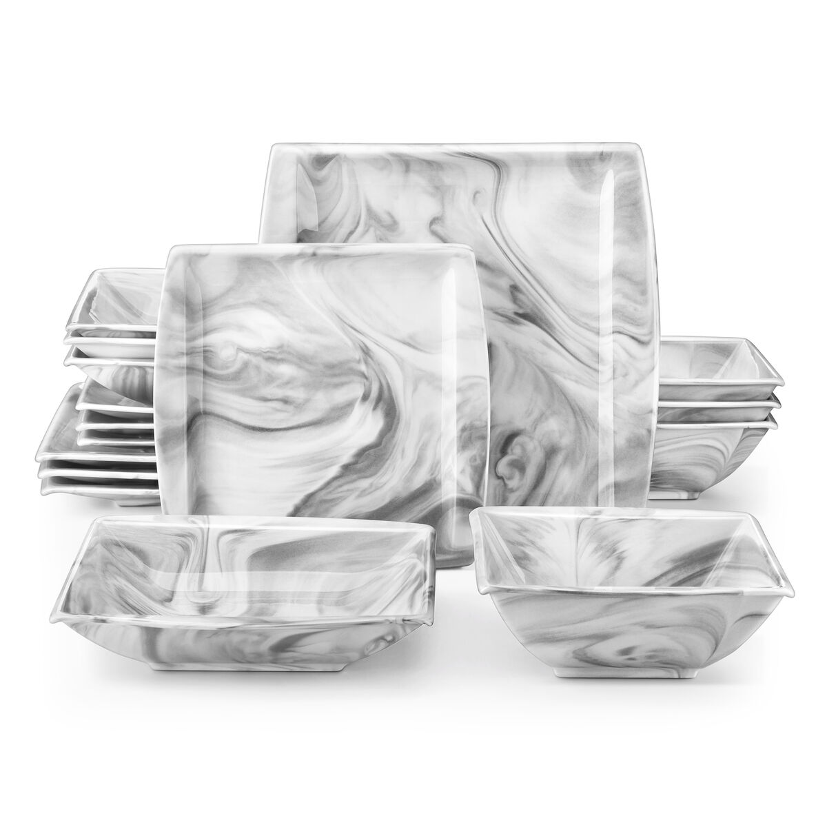 MALACASA Blance 18-Piece Porcelain Marble Gray Dinnerware Set