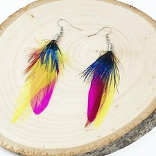 Bright Colored Feather Dangle Earrings