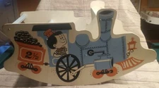 Vintage Toddler Child Choo Choo Ride On Train Wooden Rocke Riding Toy