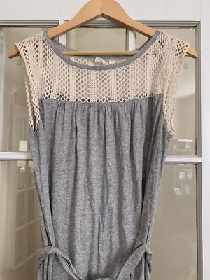 gap maxi dress Size medium Light gray Belt Tie crochet top Sleeve Boho EUC  | eBay