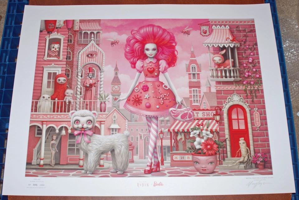 Póster de la película Barbie de Mattel con impresión artística de Mark Ryden litografía rosa pop S/# 1000 certificado de autenticidad Foto 3 de 4