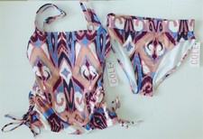 NWT COLE of California 2pc SET Tankini Top Foldover Bikini Bottom Ikat Aztec S