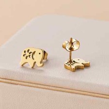 14K Gold Plated Elephant Stud Earrings Dainty Stainless Steel for All Ages