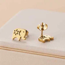 14K Gold Plated Elephant Stud Earrings – Dainty Stainless Steel for All Ages
