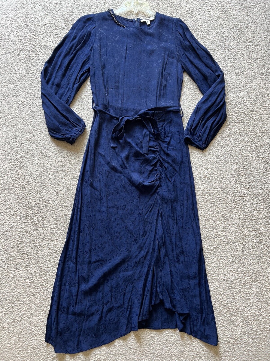 Women Koton Navy Blue Floral Embroidered Belted Embellished MIDI Dress  Viscose 4 | eBay