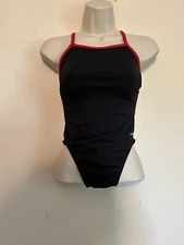 Dolfin Women's Swimsuit One Piece DBX Back Reliance Black Red Swimwear Sz 28 NWT