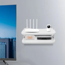 White Floating Router Shelf Wall Mounted Set-top Box TV Components Storage Rack