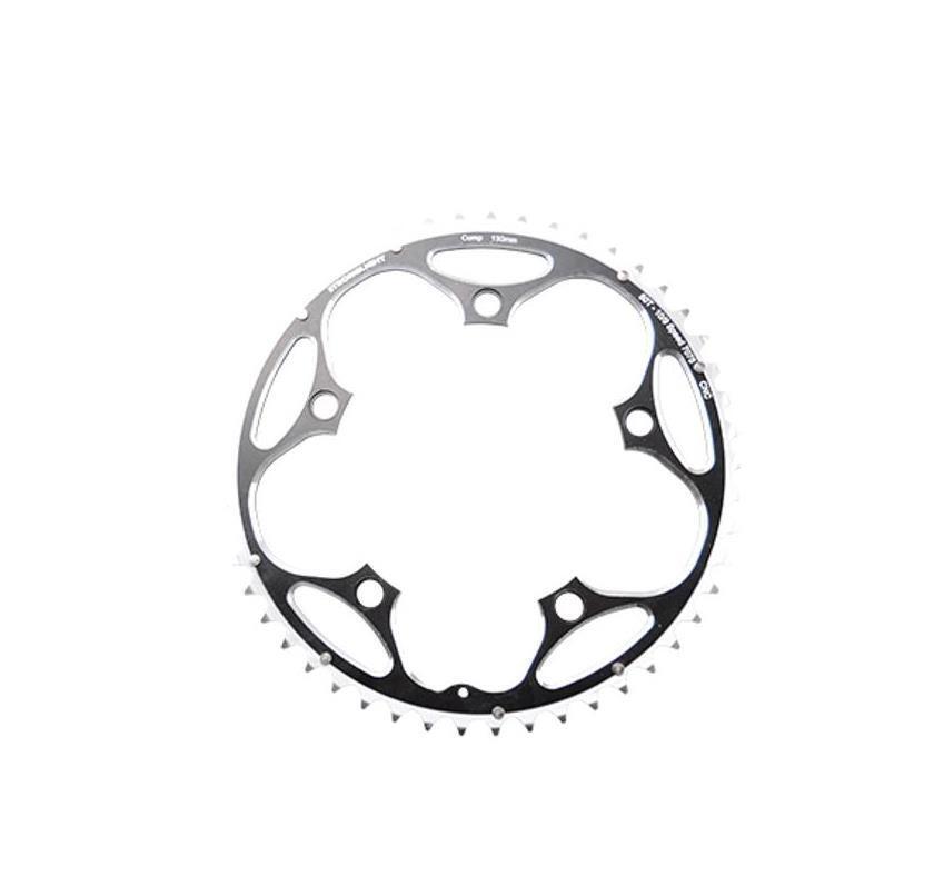 Plateau route 52 dents noir en alu 7075 avec entraxe de 130 mm pour 8/9/10 vitesses