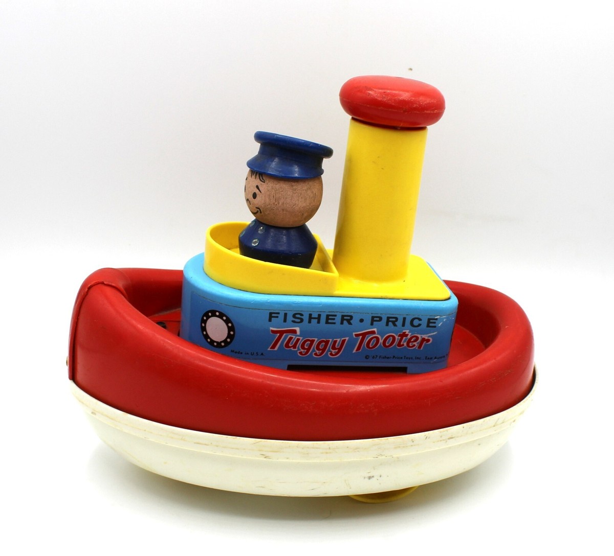 Fisher Price Vintage Tuggy Tooter Boat Pull-Along Toy IMPERFECT