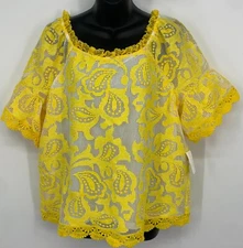 Charter Club Lace Top Size Medium Horizon Yellow Lantern Sleeve Summer Women New