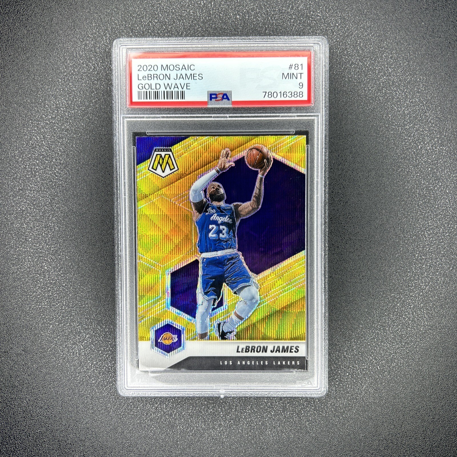 2020-21 Panini Mosaic #81 LeBron James Gold Wave Prizm SP PSA 9 Mint LA Lakers