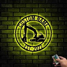 Personalized Bulldozer Metal Wall Art With Led Lights, Construction Wall Art
