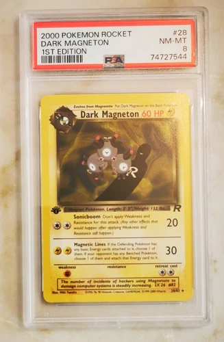 Pokemon 2000 WOTC 1st Edition Team Rocket Dark Magneton 28/82 PSA 8