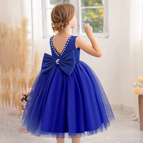 Girls Flower Bridesmaid Bow Princess Dress Party Fancy Wedding Birthday Dresses - Picture 19 of 24