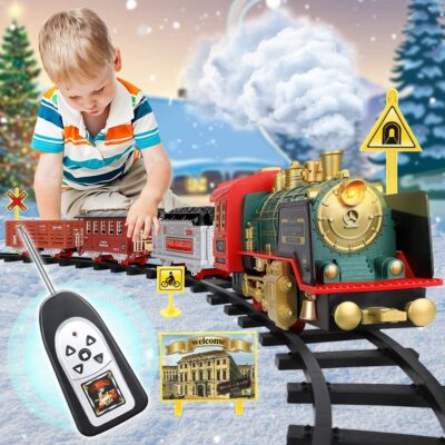 RC Train Toy Remote Control Train w/Smoke Real Sound Light Birthday Gift For Kid