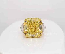 Precious Three Stone Canary Yellow Citrine  Two CZ In 935 Silver Party Ring
