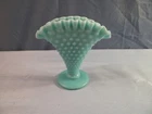 Fenton Turquoise Glass Hobnail Small Fan Vase 4" Tall INV5