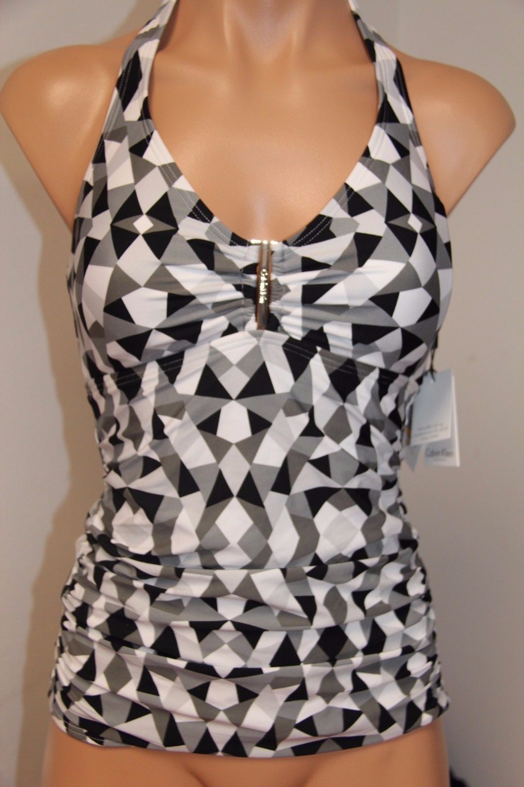 NWT Calvin Klein Swimsuit Bikini Tankini Top Sz XS UPF 50+ koldscpe BLK