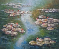 20x24 Blooming Waterlilies in Monet's Garden Oil Painting Impressionism