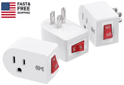 [ETL Listed] 3-Pack Grounded Outlet Switch with on Off, Plug Switch on Off, Sing