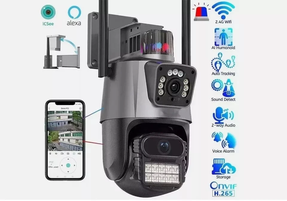 TELECAMERA IP 8MP 4K ESTERNO WIFI PTZ 2 OBIETTIVO DOPPIO SCHERMO 8X ZOOM CCTV