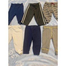 Baby Boys Pants Lot 6pc Carters Gerber Okie Dokie NB 3-6M Blue Grey Striped