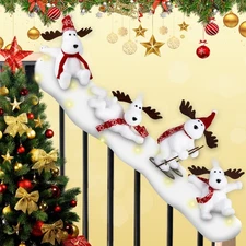 Reindeer Christmas Staircase Decorations Set Banister Christmas Decorations w...