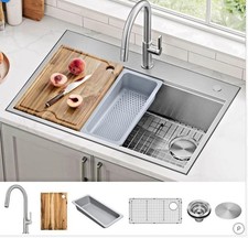 KRAUS Kore 33 in. Sink KWT310-33 w/ Oletto PullDown Faucet KPF-2820SFS - BUNDLE