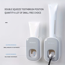 Auto Push-Button Toothpaste Dispenser with Holder Wall-Mounted, Clear