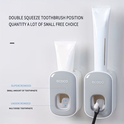 Auto Push-Button Toothpaste Dispenser with Holder   Wall-Mounted, Clear