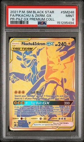 2021 POKEMON SM BLACK STAR PROMO #SM248 FULL ART/PIKACHU & ZEKROM GX PSA 9
