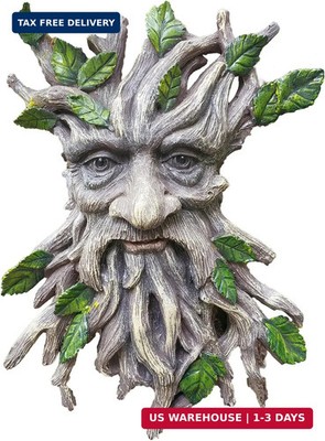 13.2'' Real Tree Face Hugger Statue, Resin Elves Sculpture with Foliage Features,
