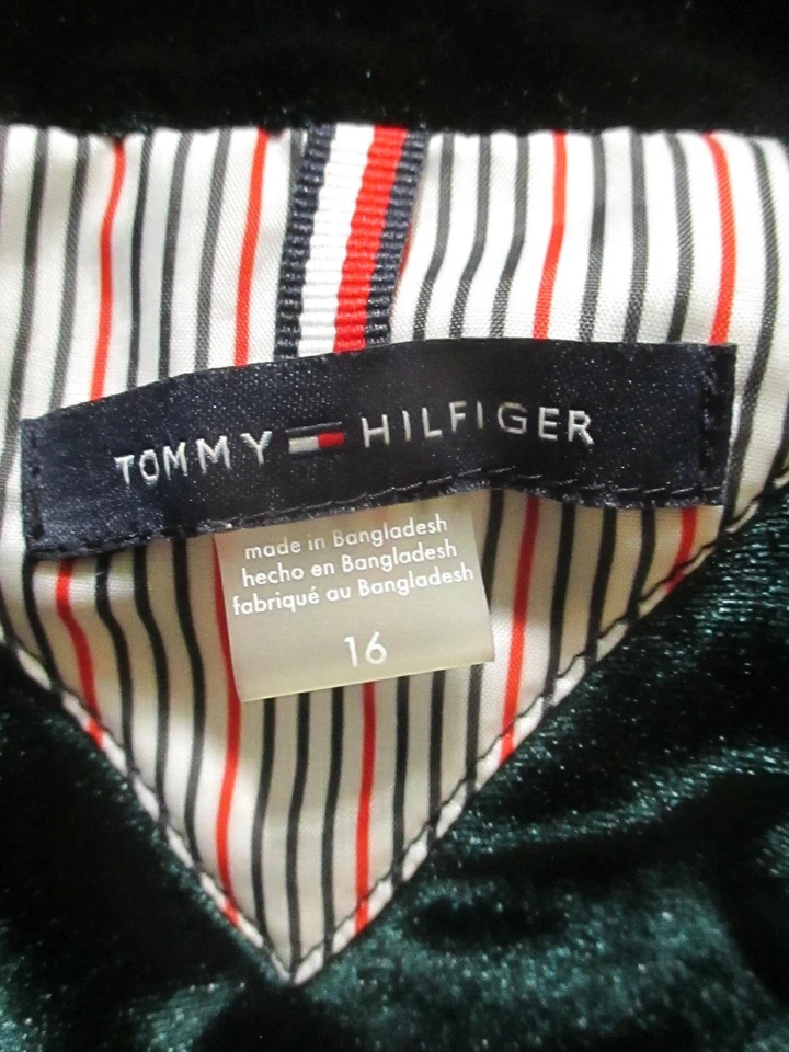 Blazer Tommy Hilfiger Mujer 16 Verde Terciopelo Botón Único Dorado Fiesta de Vacaciones Foto 4 de 4