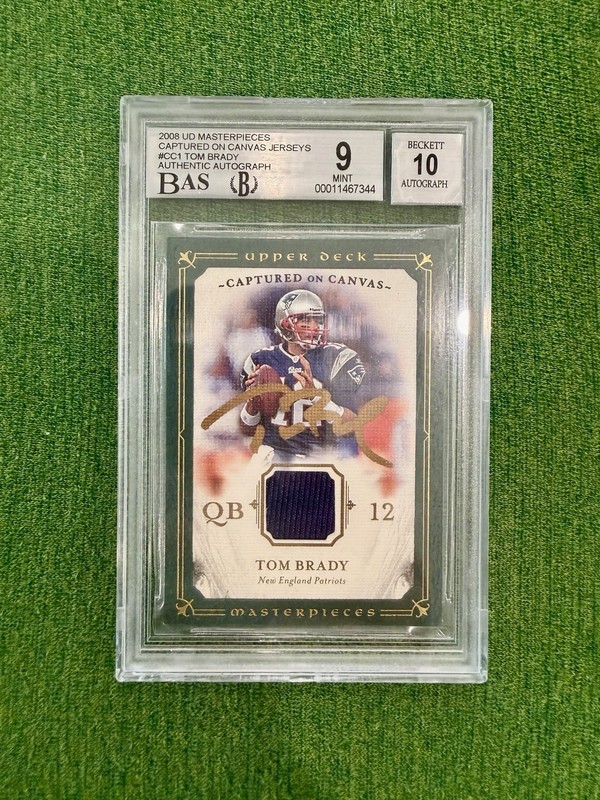 Rare 2008 Upper Deck Masterpieces Canvas Jersey Patch Auto 10 Tom Brady BGS 9