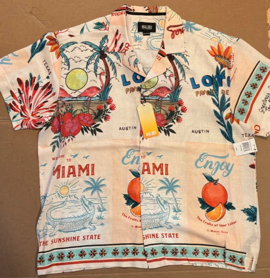 NWT $58 Malibu Drill Clothing Tropics Textured Fabric Linen Look Shirt Size 2XL