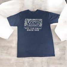 Vans "Off The Wall" Distressed Checkerboard Logo Navy Blue Graphic T-Shirt Sz M