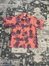 Vintage 60s Loop Collar Hawaiian Shirt Size Medium Pink Made In USA Pocket mz1