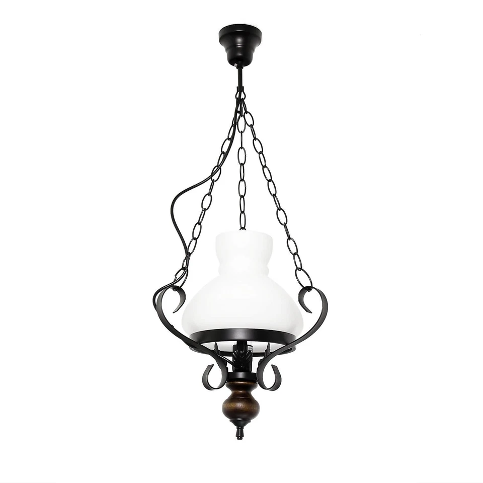 Landhausstil Hängeleuchte Braun Echt-Holz Glas Metall E27 Pendel Leuchte Lampe - Bild 4 von 4