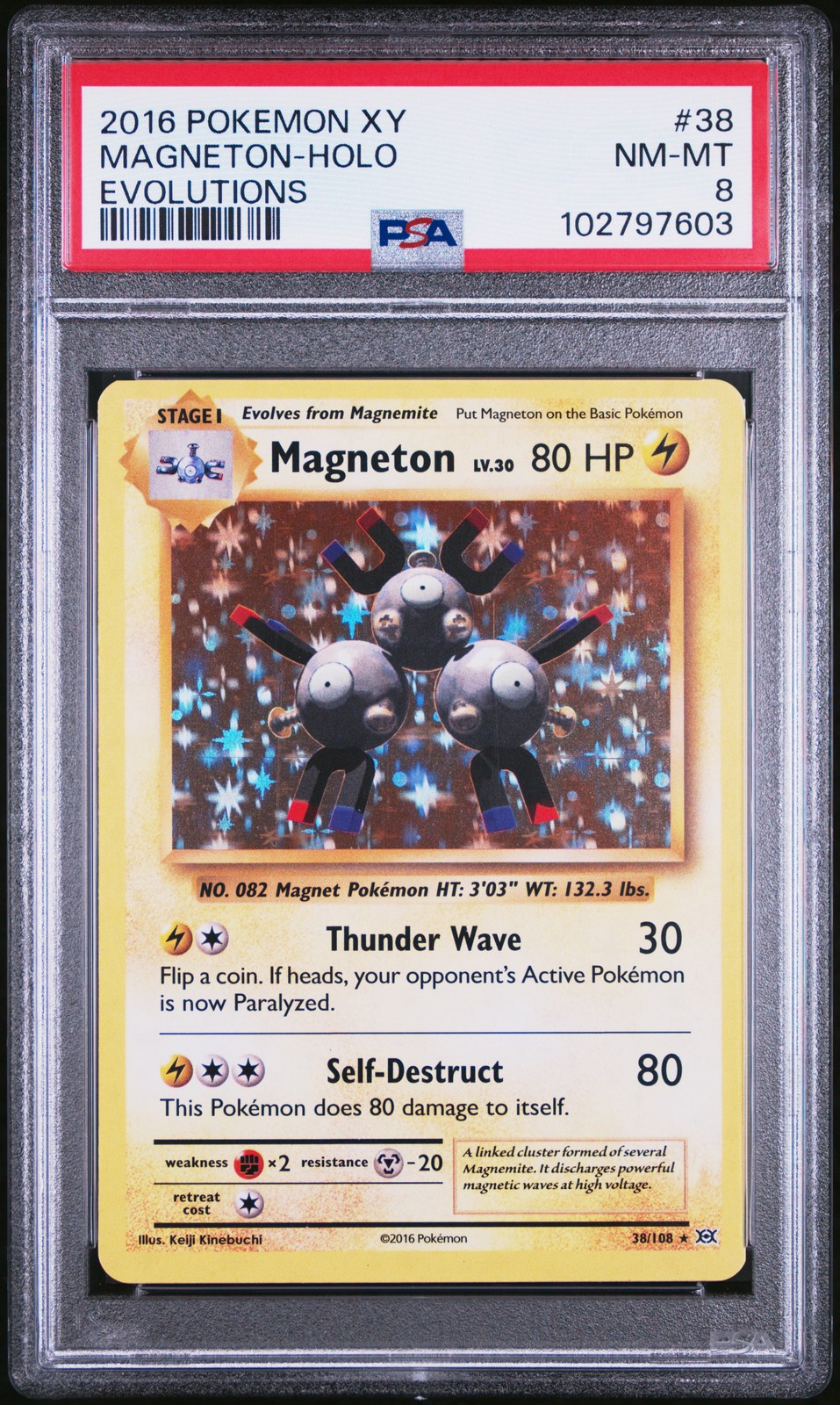 2016 POKEMON XY EVOLUTIONS #38 MAGNETON-HOLO PSA 8
