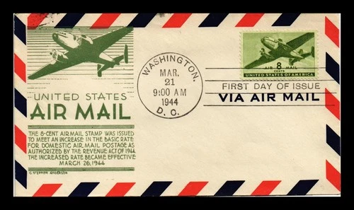 US COVER AIR MAIL 8C FIRST DAY ISSUE SCOTT C26 ANDERSON CACHET