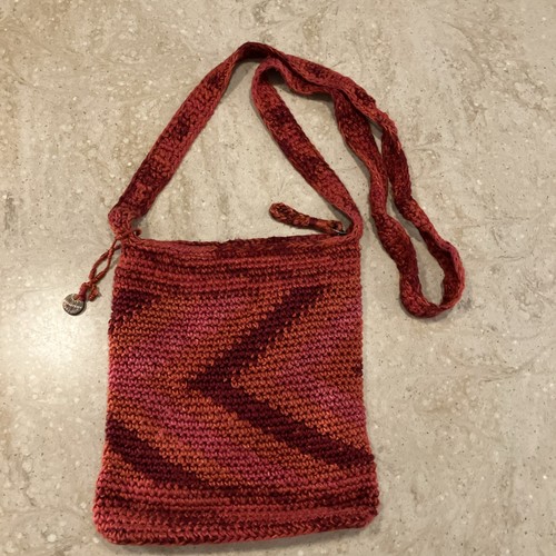 Sak Roots Happy & Free Red Burnt Orange Boho Crossbody Bag Bamboo Crochet Bamboo