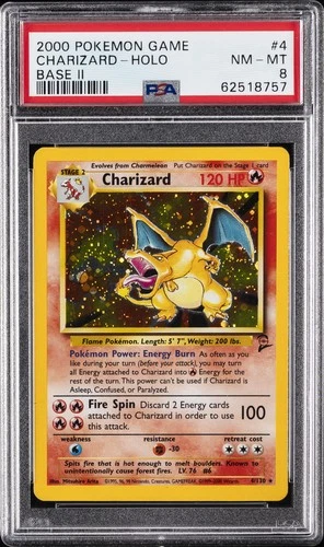 2000 POKEMON BASE SET 2 #4 CHARIZARD-HOLO PSA 8